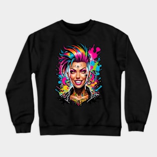 Bohemian Punk Happy Girl Psychedelic retro vintage 80s comic design Crewneck Sweatshirt